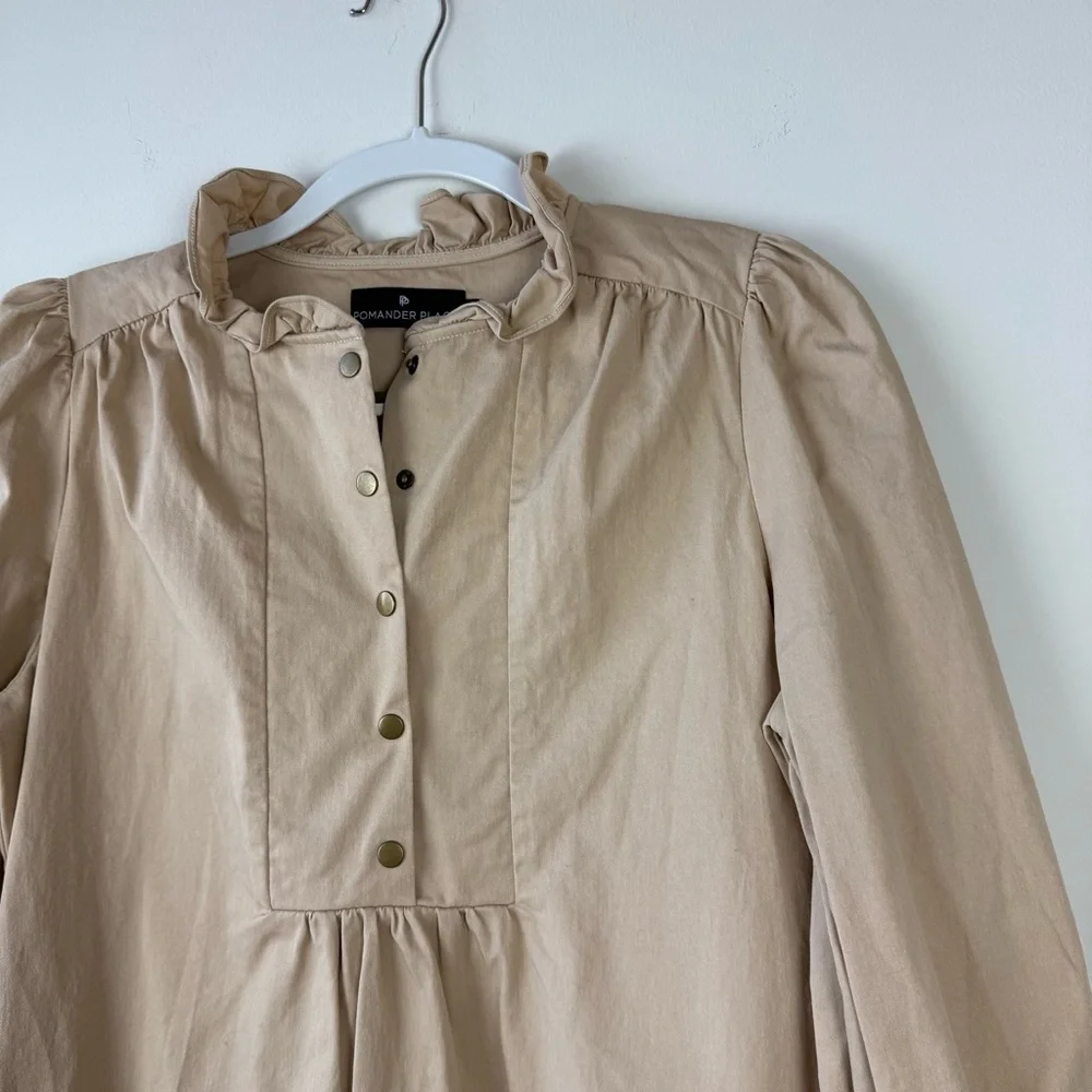 Tuckernuck Pomander Place Claiborne Cotton Mini Dress Tan Khaki - Picture 4 of 7